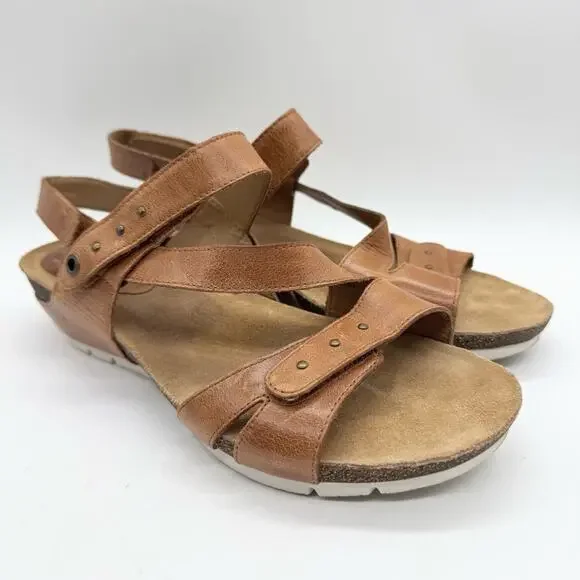 Josef Seibel Hailey 33 Strappy Hook & Loop Leather Wedge Sandals Carmel Brown 40 - Picture 2 of 12